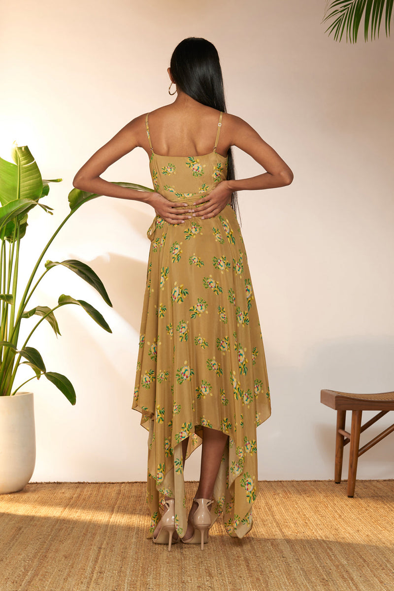 Tan Lemon Frenzy Handkerchief Dress