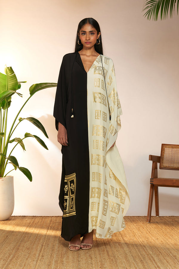 Half And Half Open Door Foil Kaftan