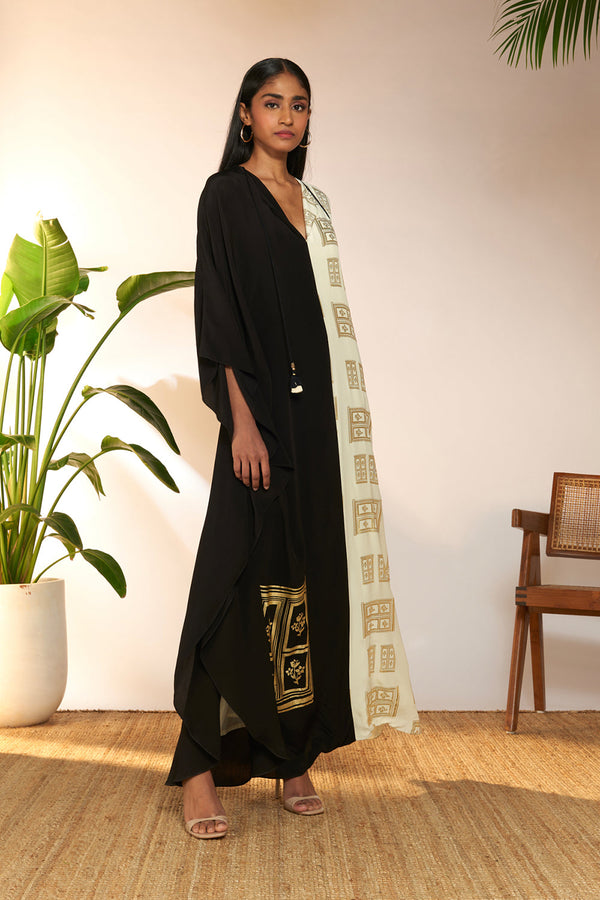 Half And Half Open Door Foil Kaftan