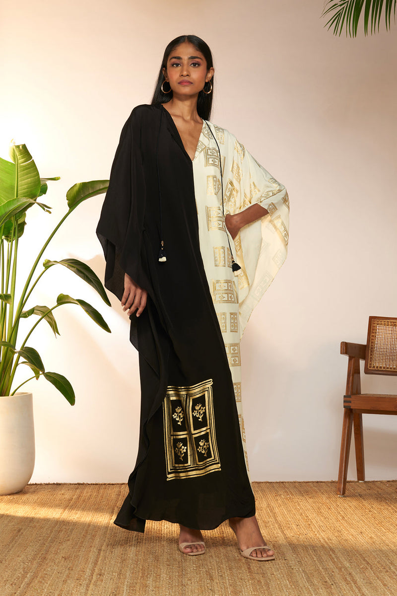 Half And Half Open Door Foil Kaftan