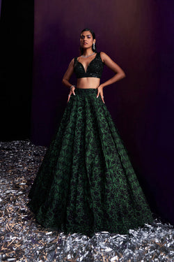 Green Organza Lehenga Set