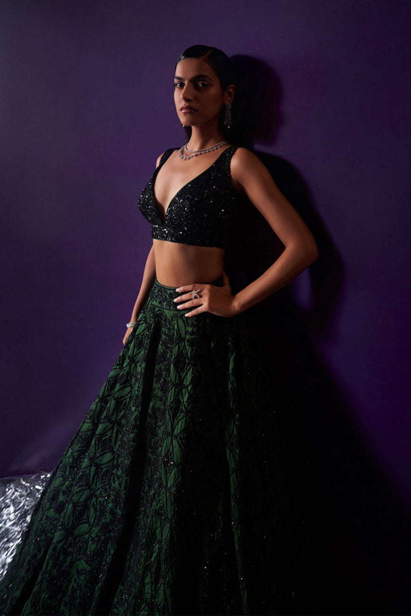 Green Organza Lehenga Set