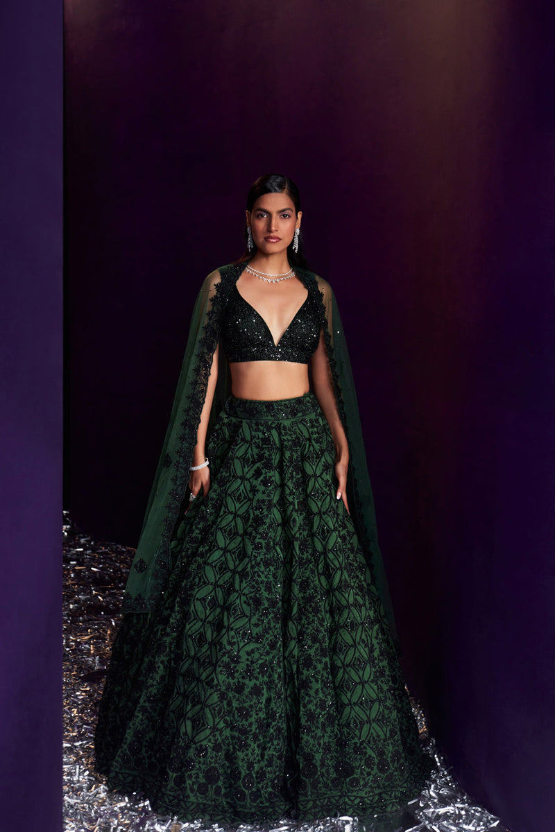 Green Organza Lehenga Set