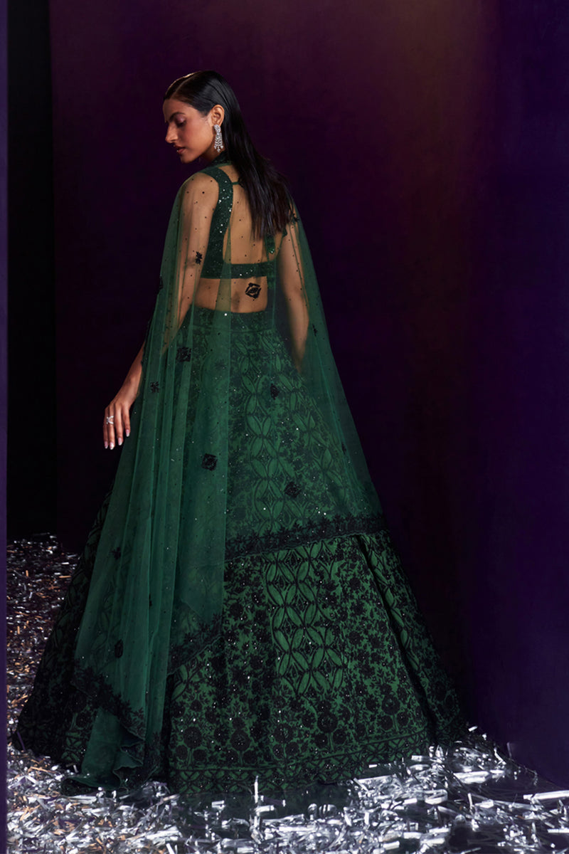 Green Organza Lehenga Set