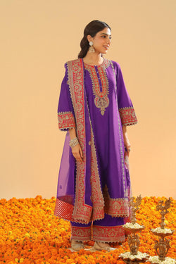 Long A-Line Kurta With Palazzo And Dupatta