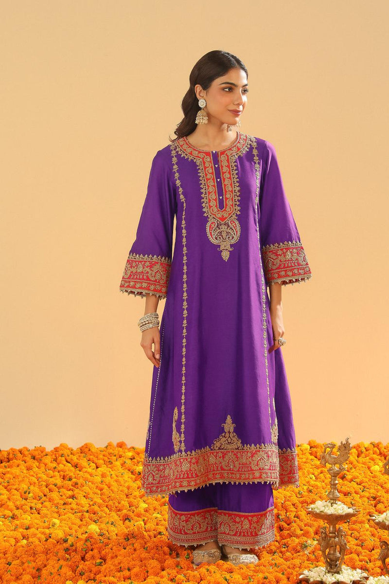 Long A-Line Kurta With Palazzo And Dupatta