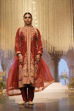 Long A-Line Jacket With Pant And Dupatta