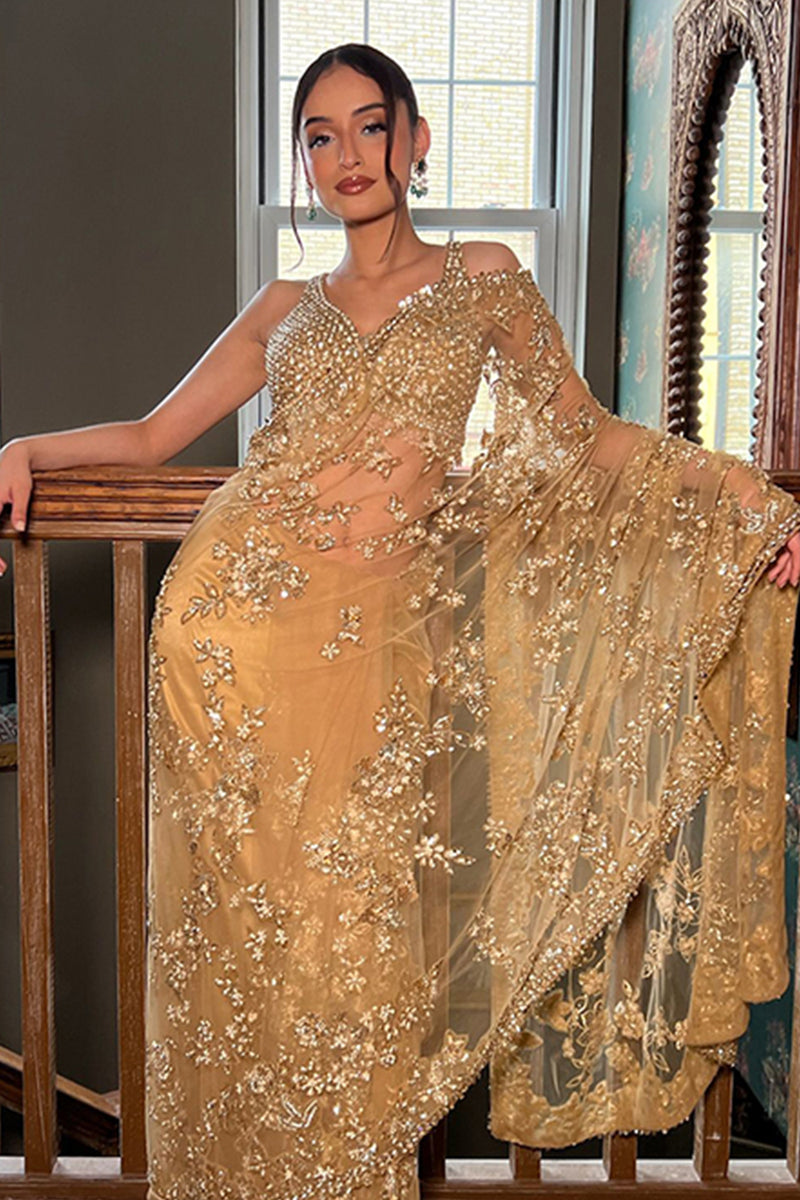 Gold Net Saree