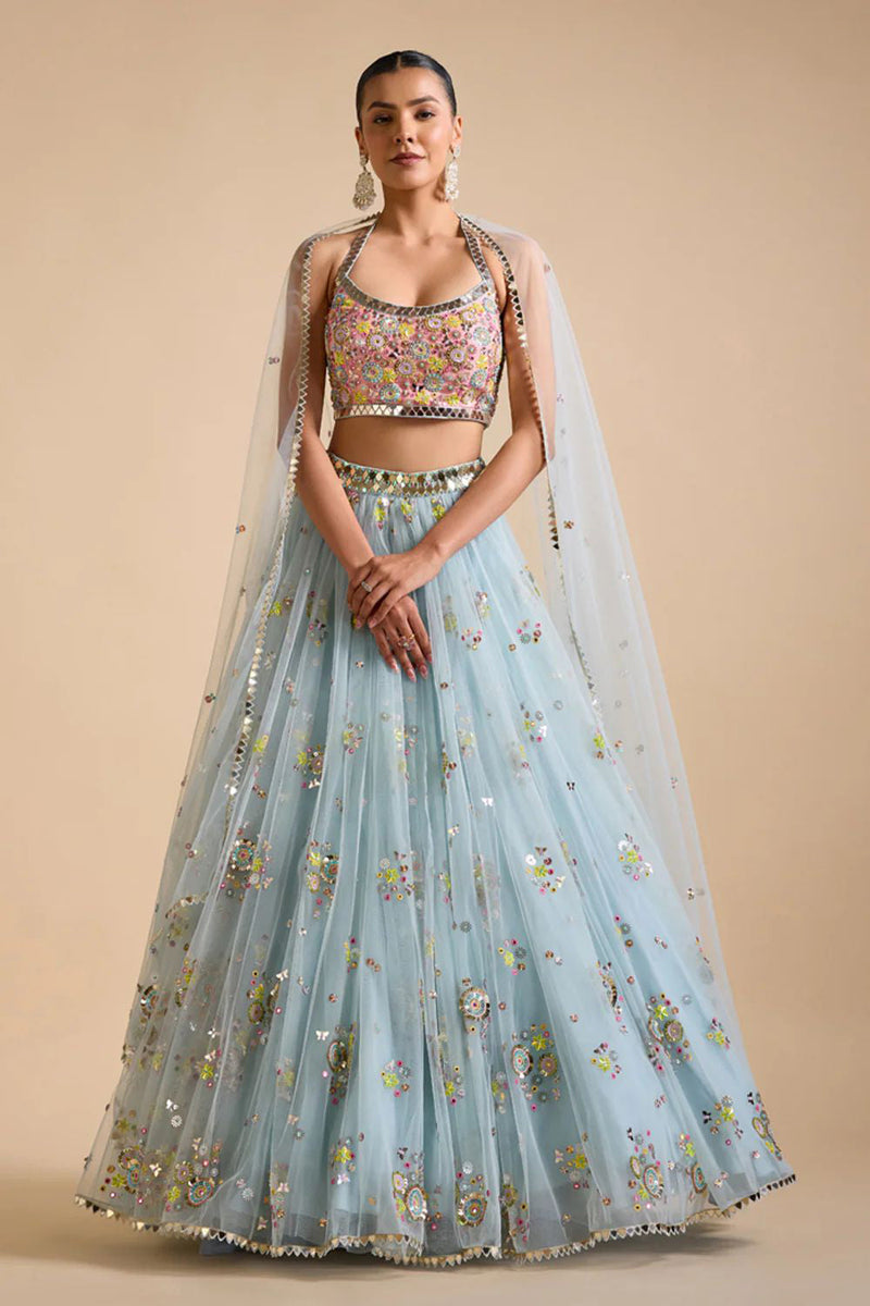 Multi Colour Net Lehenga Set