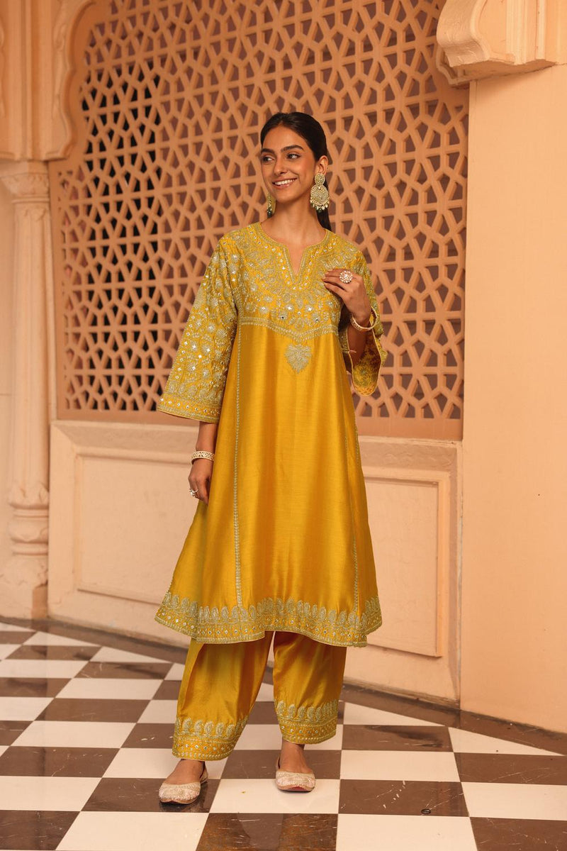 Aiman - Short Knee Length Chauga With Salwar And Odhni