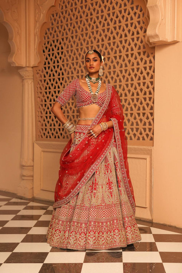 Naazreen - Red Lehenga With Blouse And Dupatta