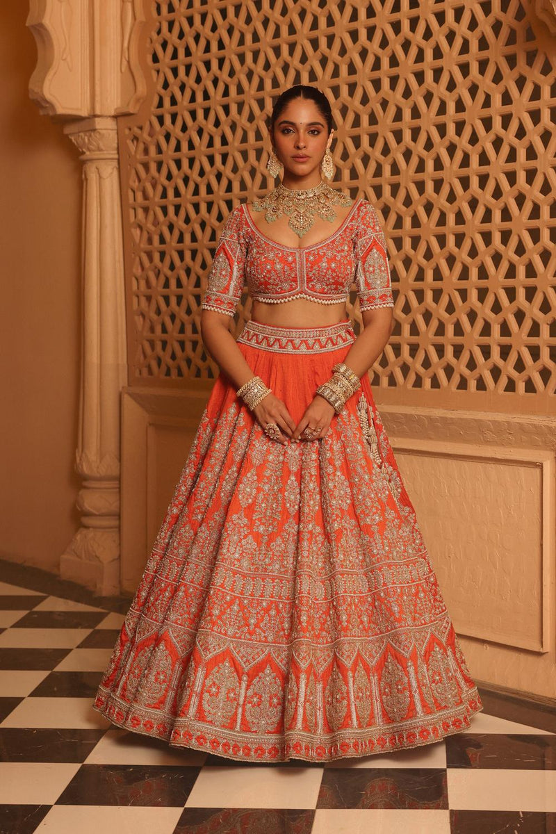 Faizah - Orange Lehenga With Blouse And Dupatta