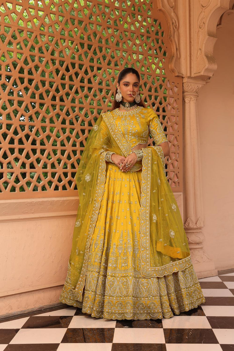 Uzma - Mustard Lehenga With Blouse And Dupatta