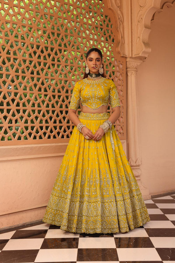 Uzma - Mustard Lehenga With Blouse And Dupatta