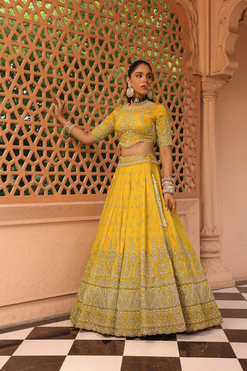 Uzma - Mustard Lehenga With Blouse And Dupatta