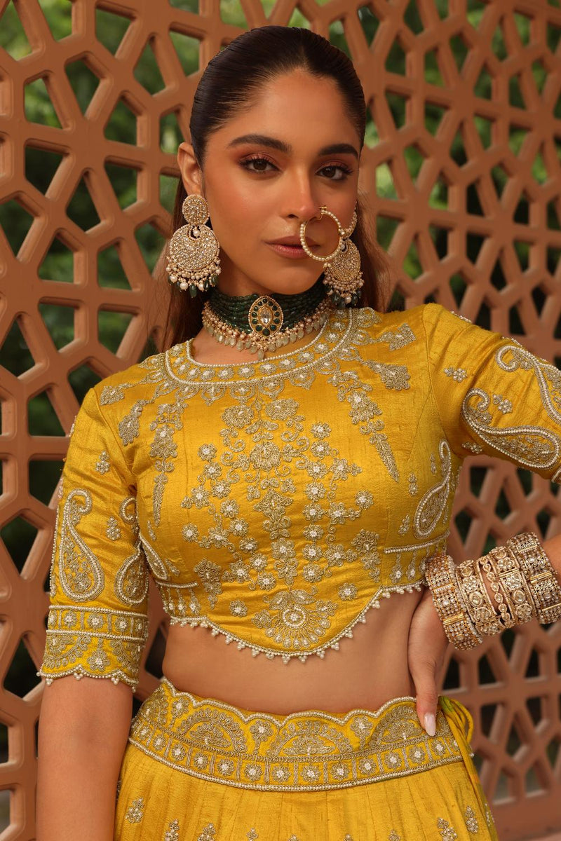 Uzma - Mustard Lehenga With Blouse And Dupatta