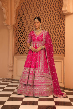 Naila - Hotpink Anarkali With  Lehenga And Dupatta