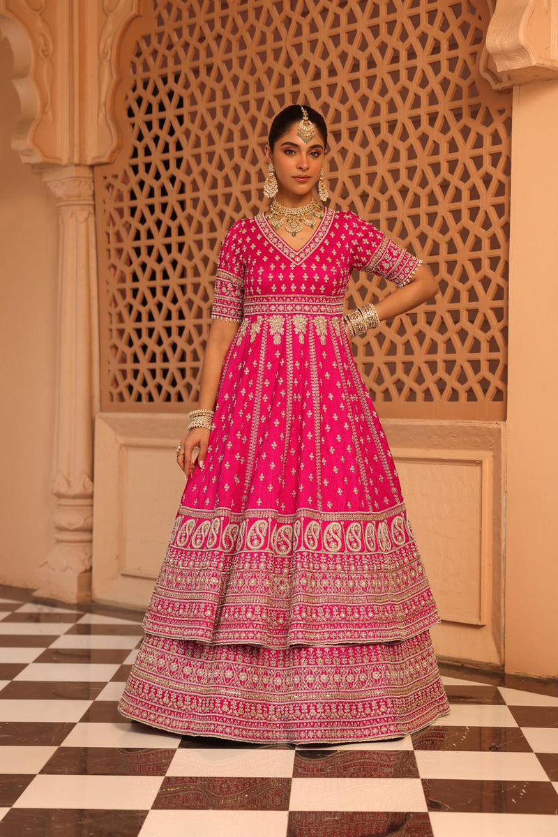 Naila - Hotpink Anarkali With  Lehenga And Dupatta