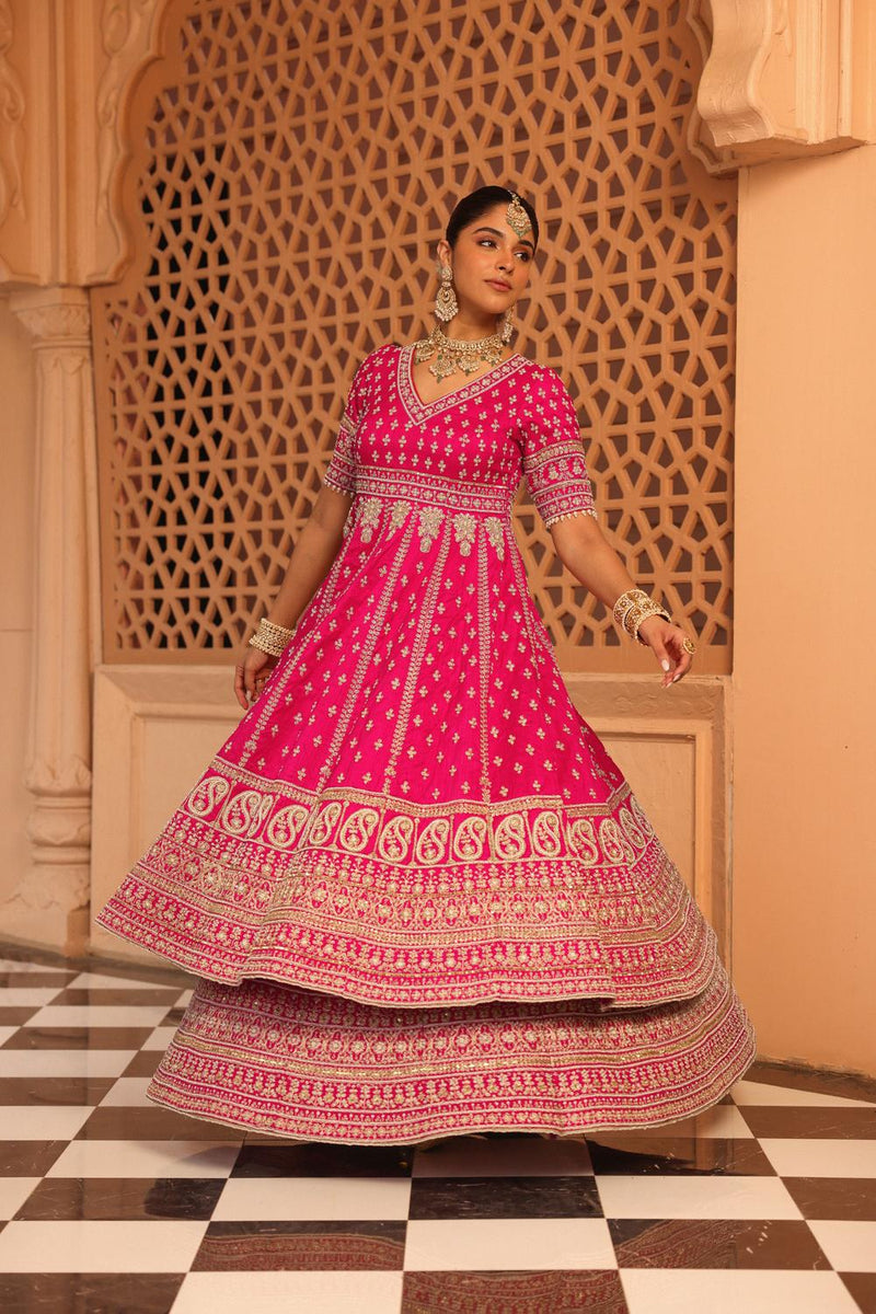 Naila - Hotpink Anarkali With  Lehenga And Dupatta