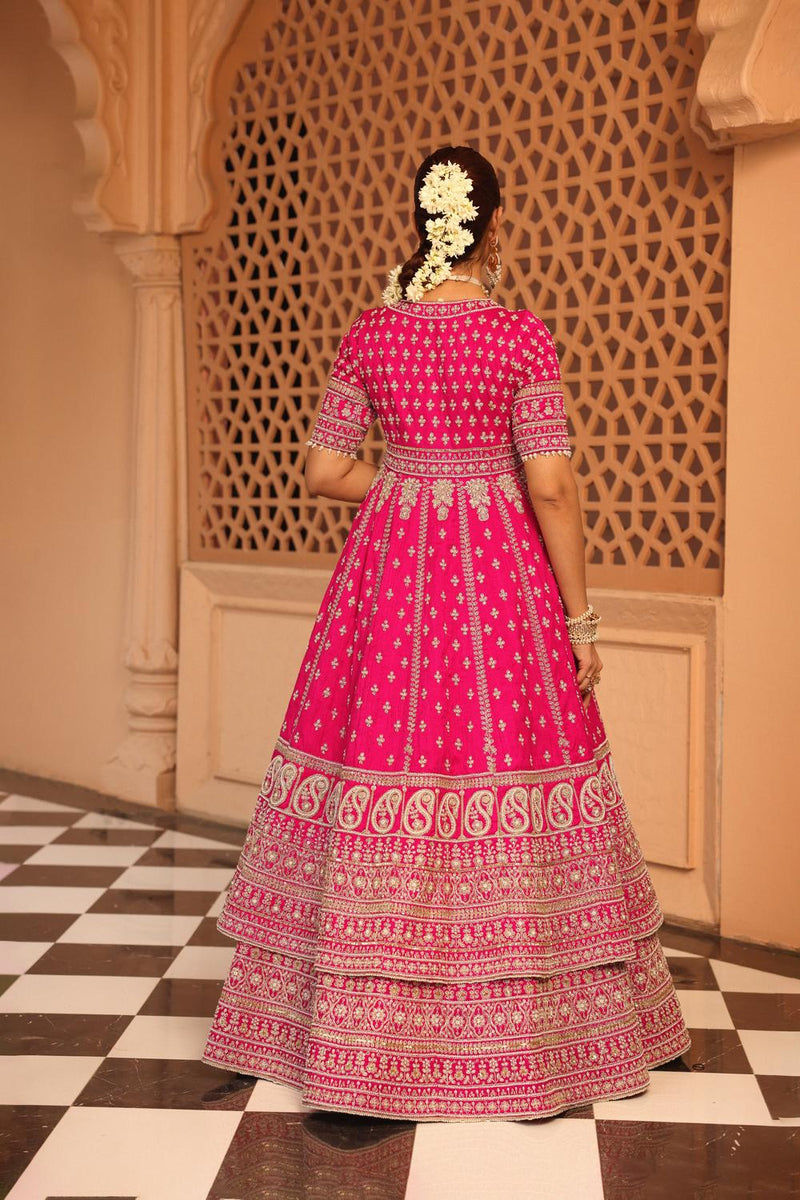 Naila - Hotpink Anarkali With  Lehenga And Dupatta