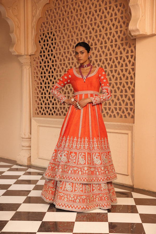 Mariyah - Orange Anarkali With  Lehenga And Dupatta