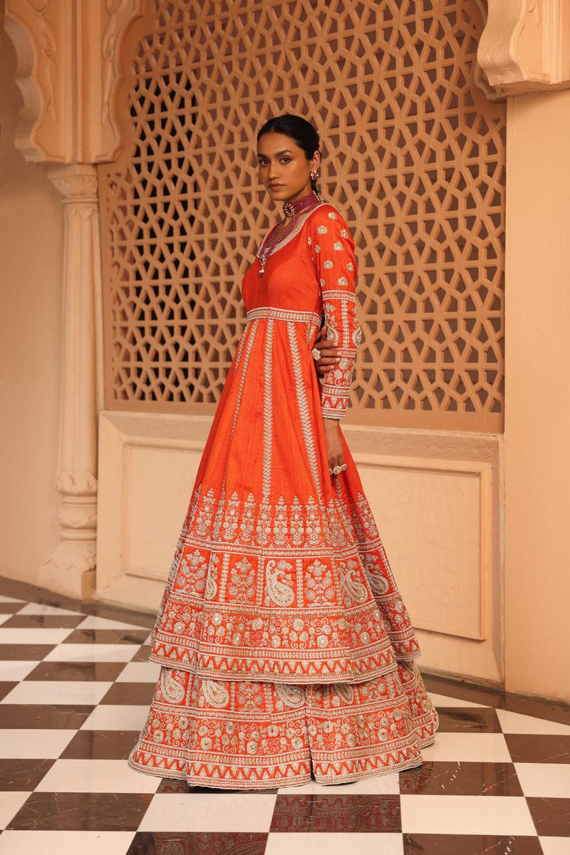 Mariyah - Orange Anarkali With  Lehenga And Dupatta