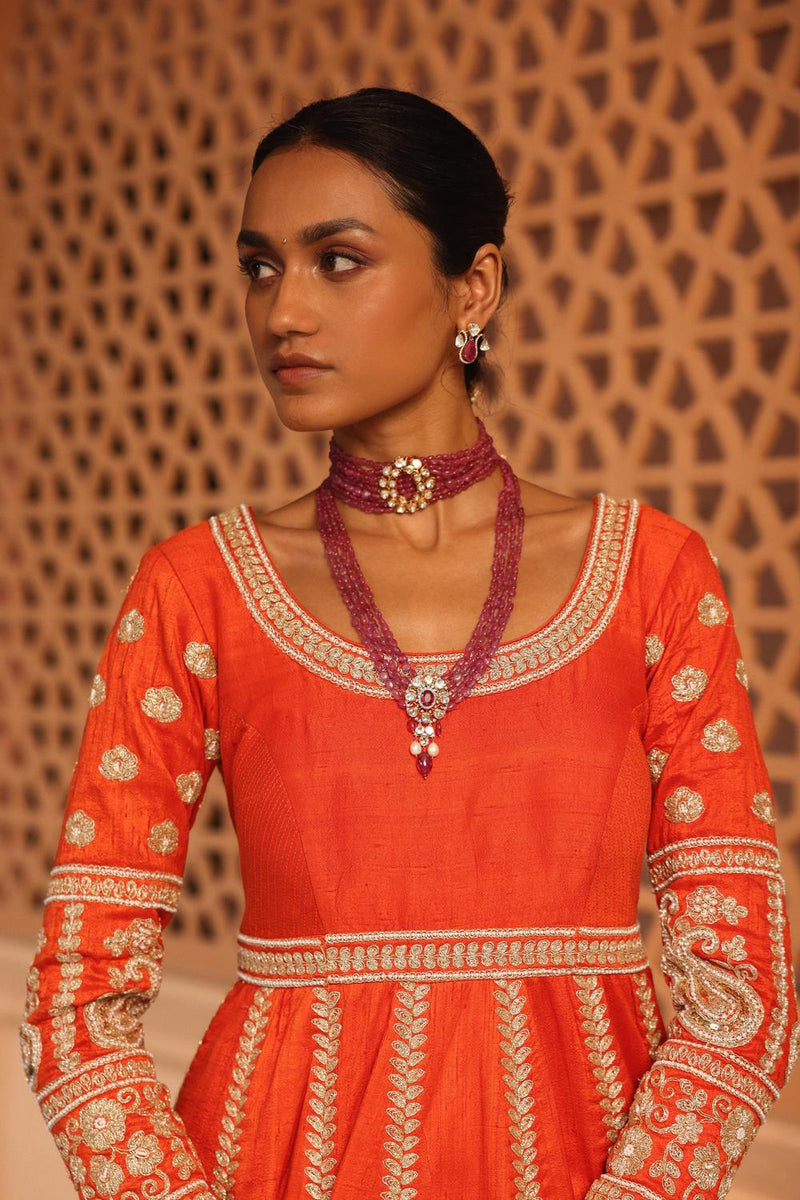 Mariyah - Orange Anarkali With  Lehenga And Dupatta