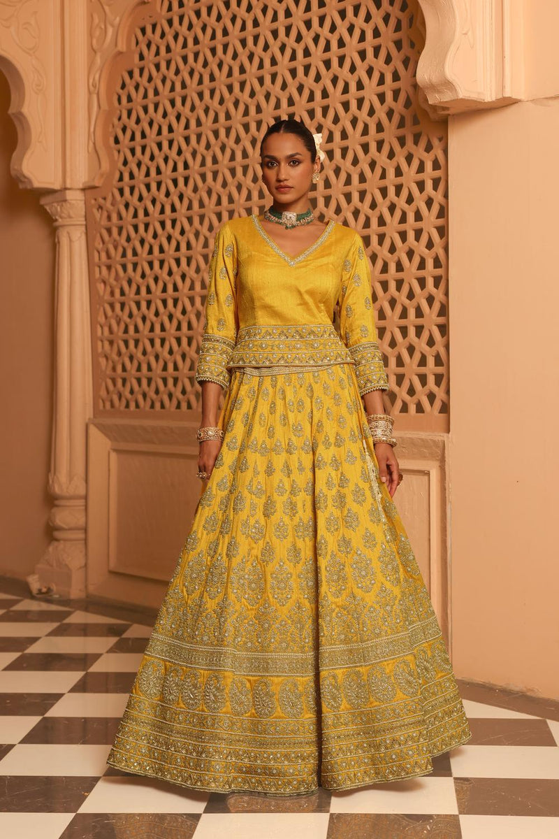 Noorali - Mustard Lehenga With Choli And Dupatta