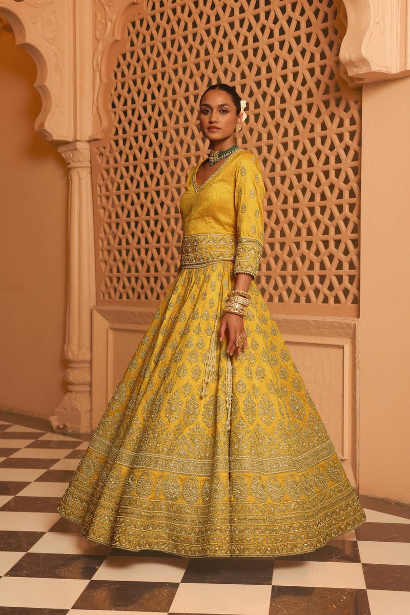 Noorali - Mustard Lehenga With Choli And Dupatta