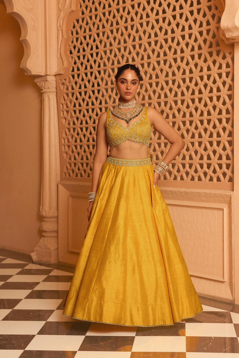 Mazhum - Mustard Lehenga With Blouse And Dupatta