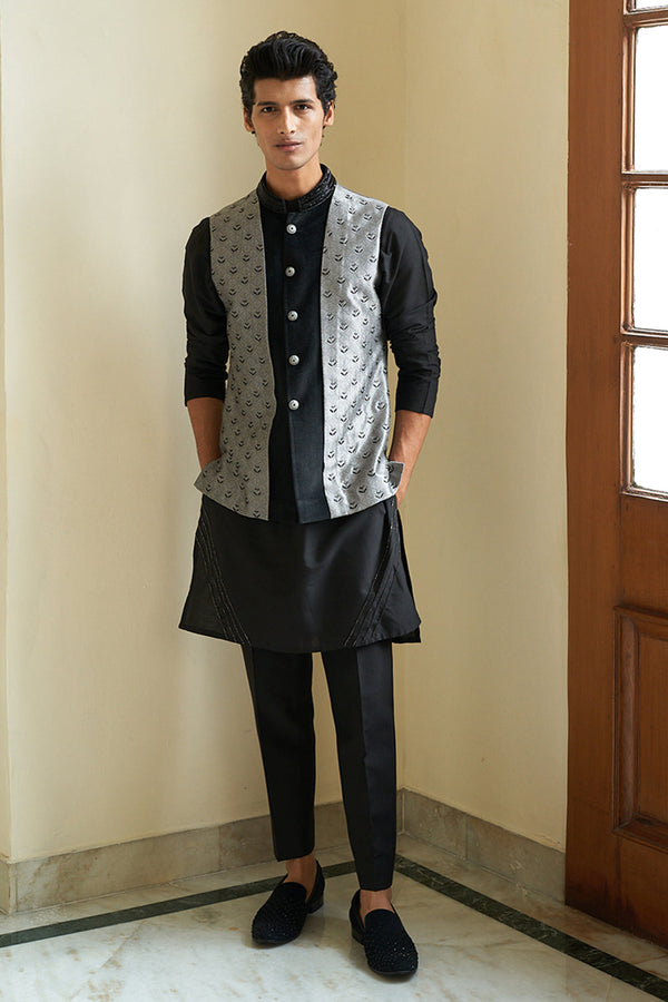 Sheen Black Nehru Jacket Set