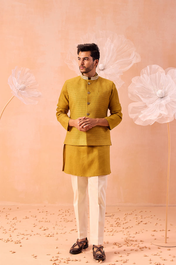 Mustard Quartz Nehru Jacket Set