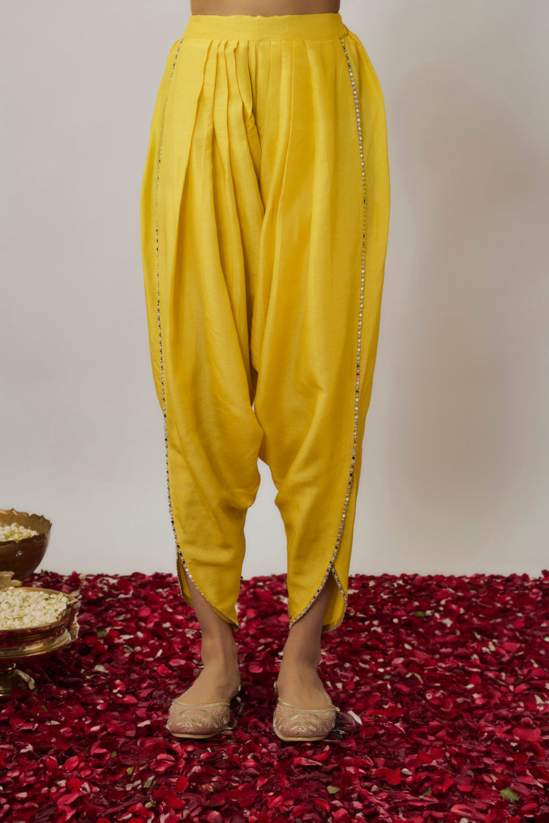 Lemon Yellow Mirror, Sequin And Zari Embroidered Kurta Dhoti Set