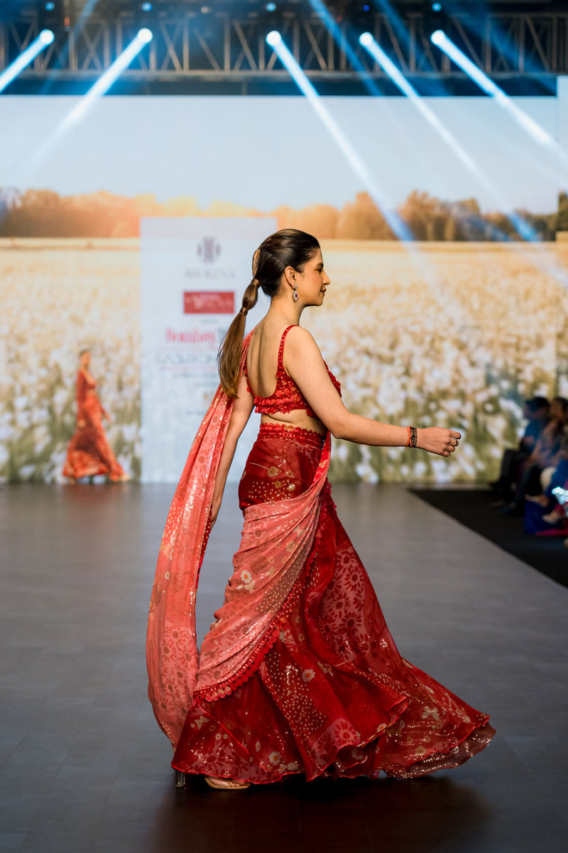 Coral Red Palazzo Saree Set