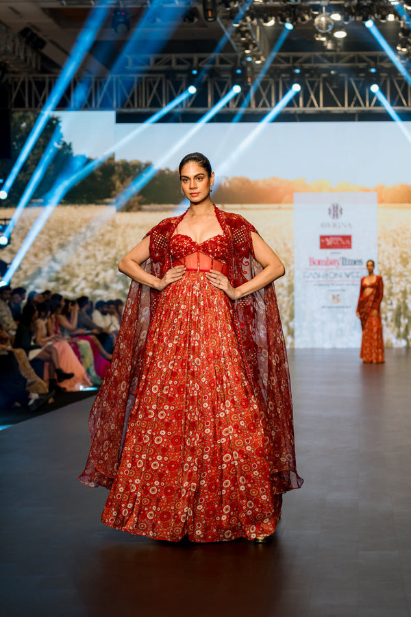 Red Corset With Cape Set