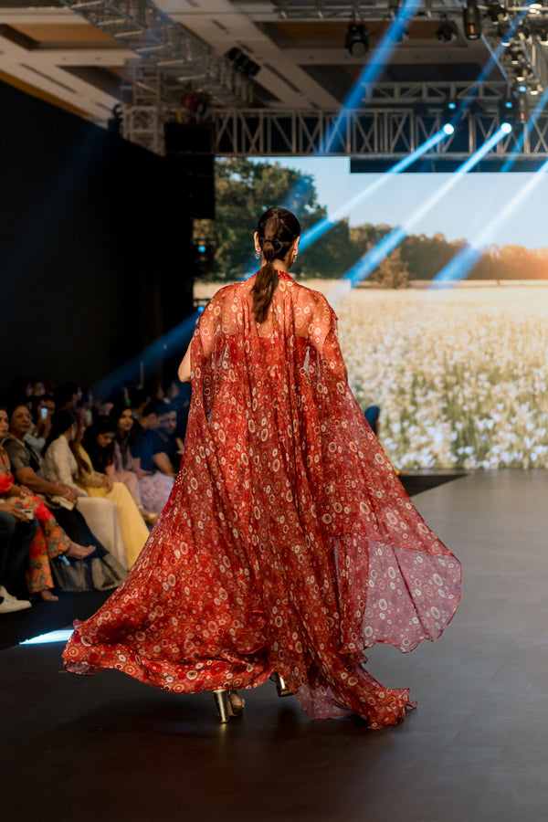 Red Corset With Cape Set