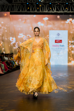 Yellow Anarkali With Cape Set