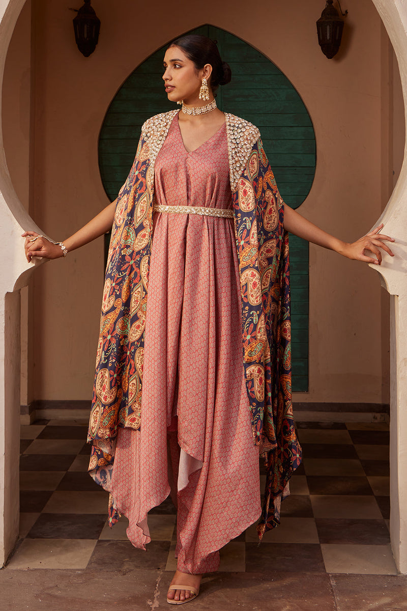 Drape Kurta With Cape Set