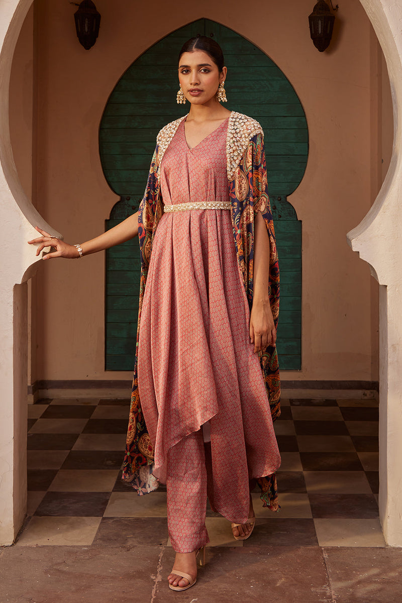 Drape Kurta With Cape Set