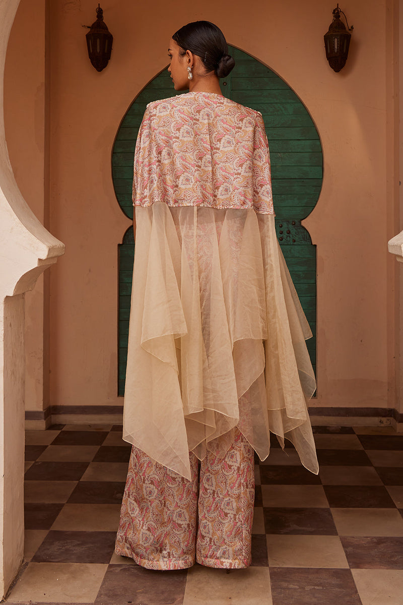 Organza Printed Drape Kurta With Pant