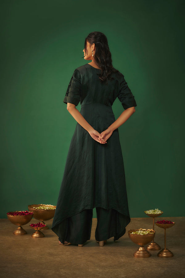 Emerald Green Mirror Work Embroidered Kurta Pant Set