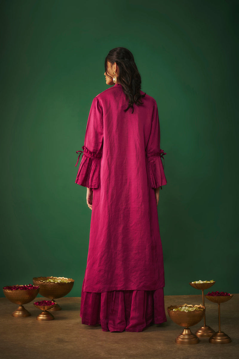 Magenta Pink Embroidered Asymmetrical Kurta And Sharara Set