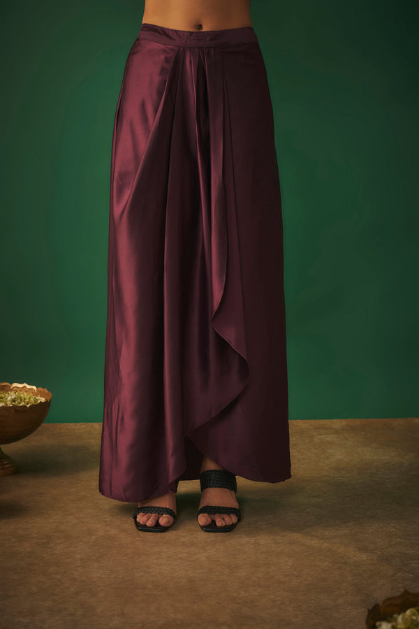 Wine Mirror Embroidered Choli, Dhoti Skirt And Crop Jacket Set