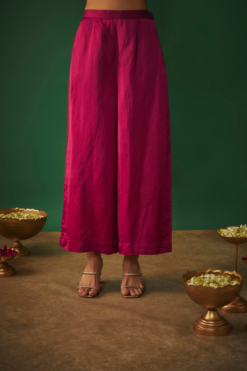 Magenta Pink Mirror Embroidered Kurta And Pants Set