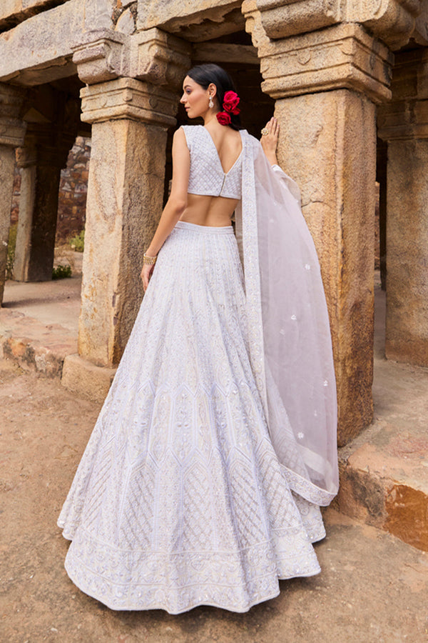 "Oraya" Ivory Resham Kashmiri Embroidered  Lehengas