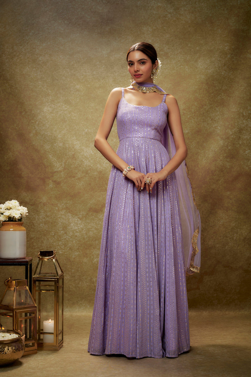 Lavender & Gold Sequin Anarkali Gown