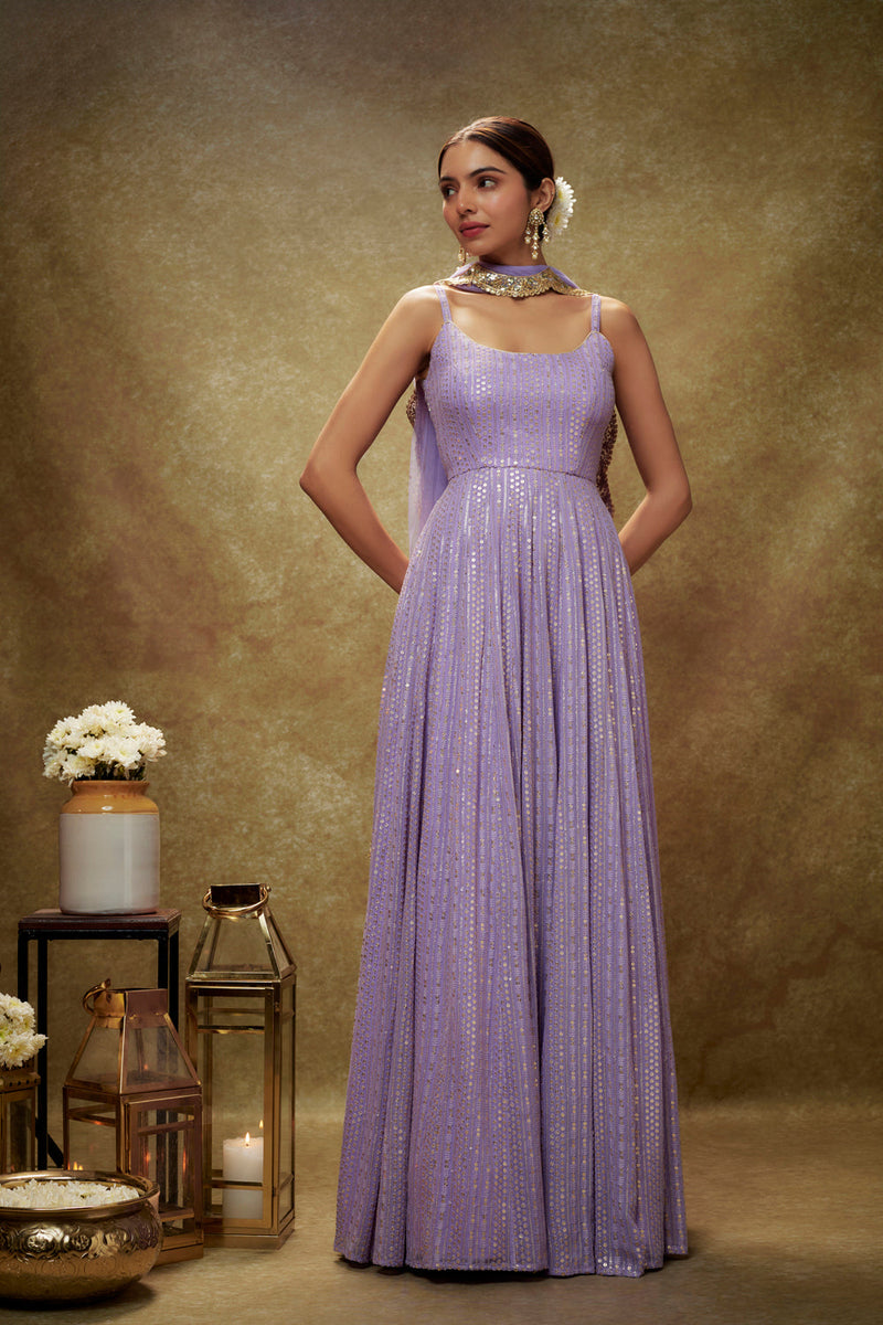 Lavender & Gold Sequin Anarkali Gown