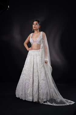 "Lunar" Hand Embroidered Pearl Work Lehenga Set