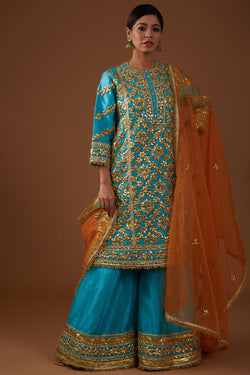 Teal Serenade Line Kurta-Farsha & Dupatta