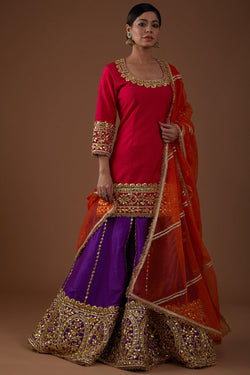 Vivid Berry Kurta-Lehenga & Dupatta